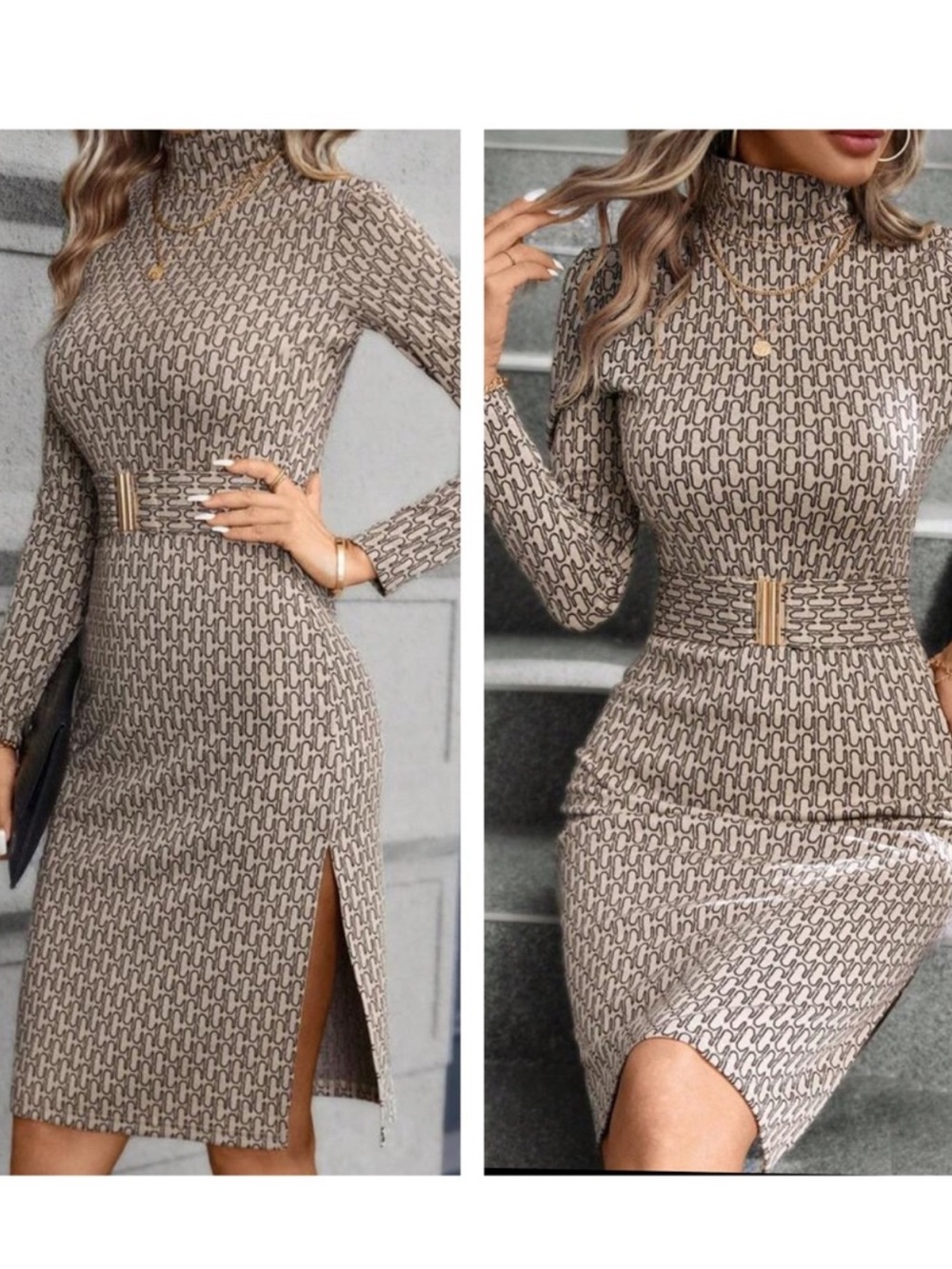 Ellevyn Printed Turtle Neck Bodycon Dress Size Small